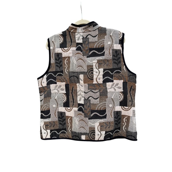 Coldwater Creek XL Tapestry Vest Made in USA Black Gray Brown Neutrals Zip - Picture 3 of 9